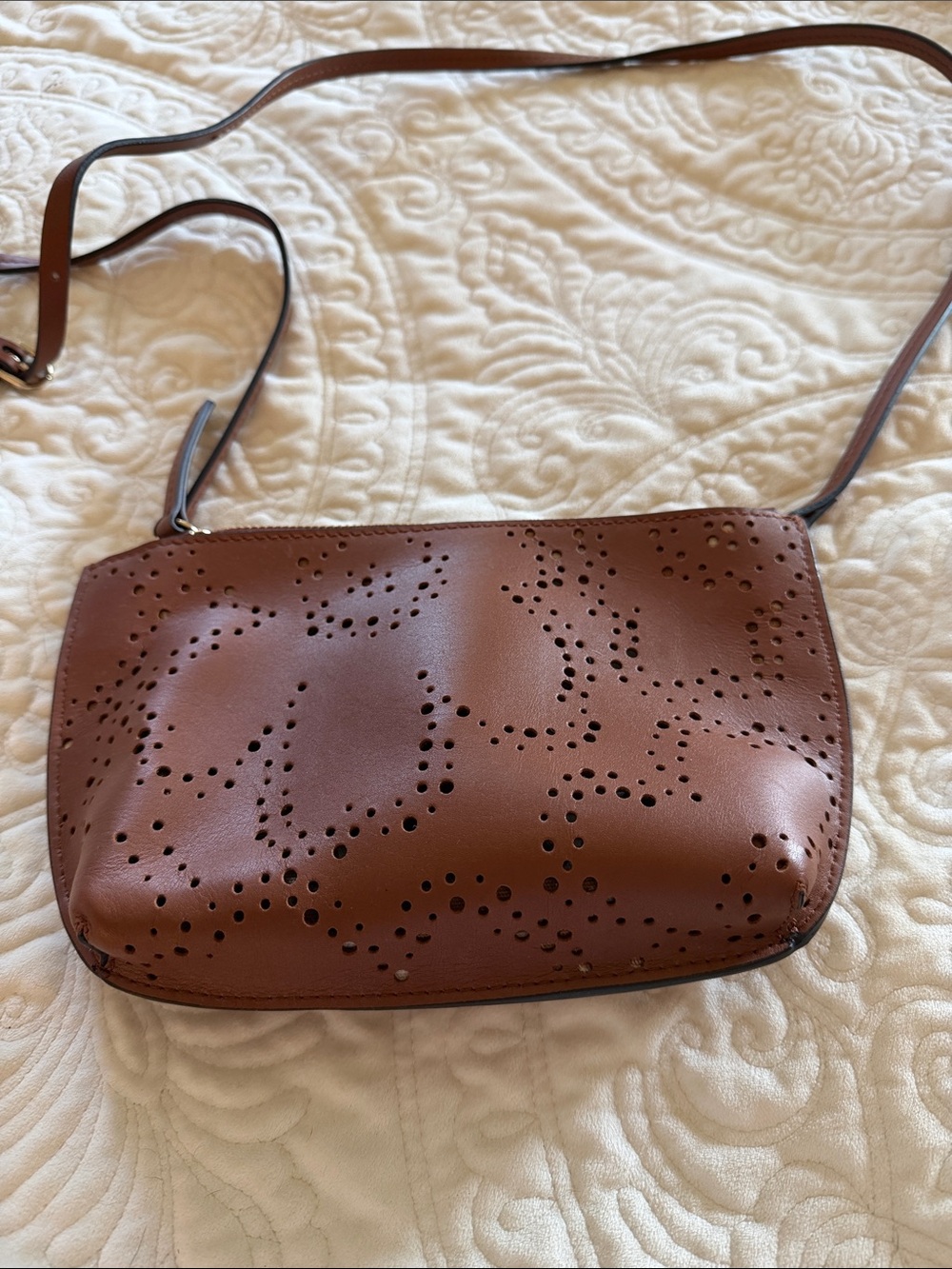 Marimekko Brown Perforated Leather Crossbody Bag